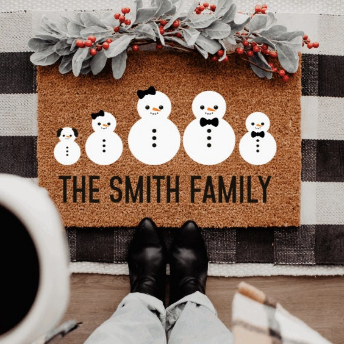 Personalized Christmas Snowman Family Last Name Doormat