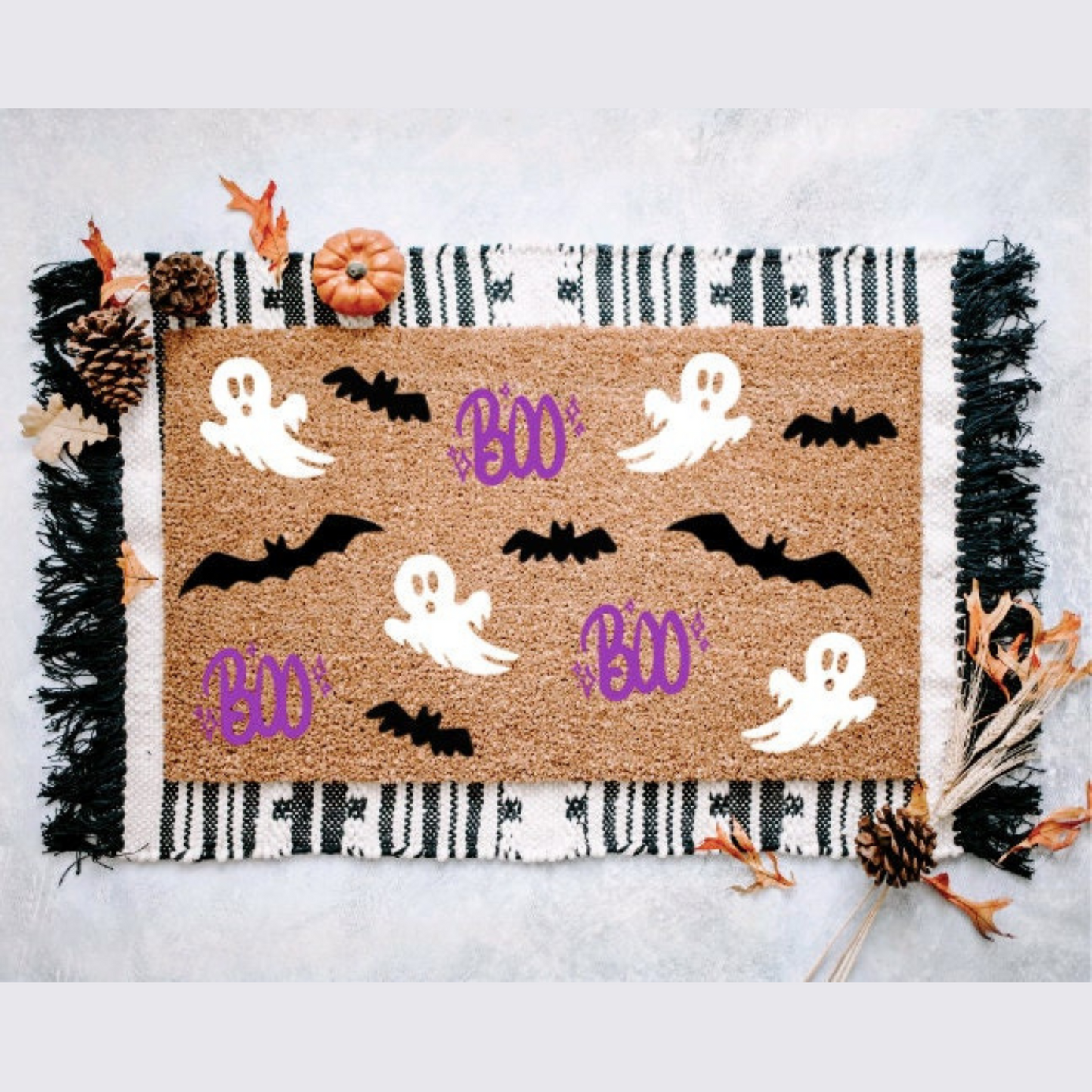 Boo! Ghost & Bat Pattern Halloween Doormat