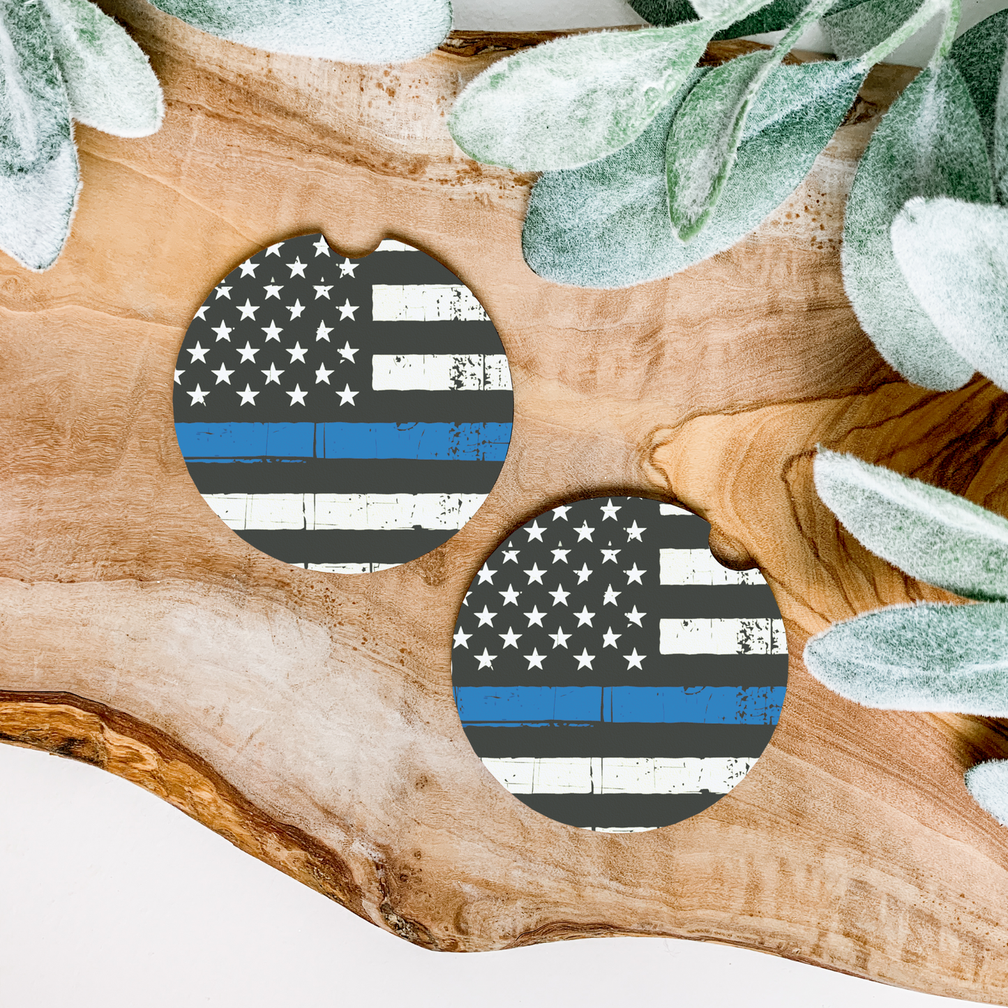 Blue Line American Flag Car Coasters