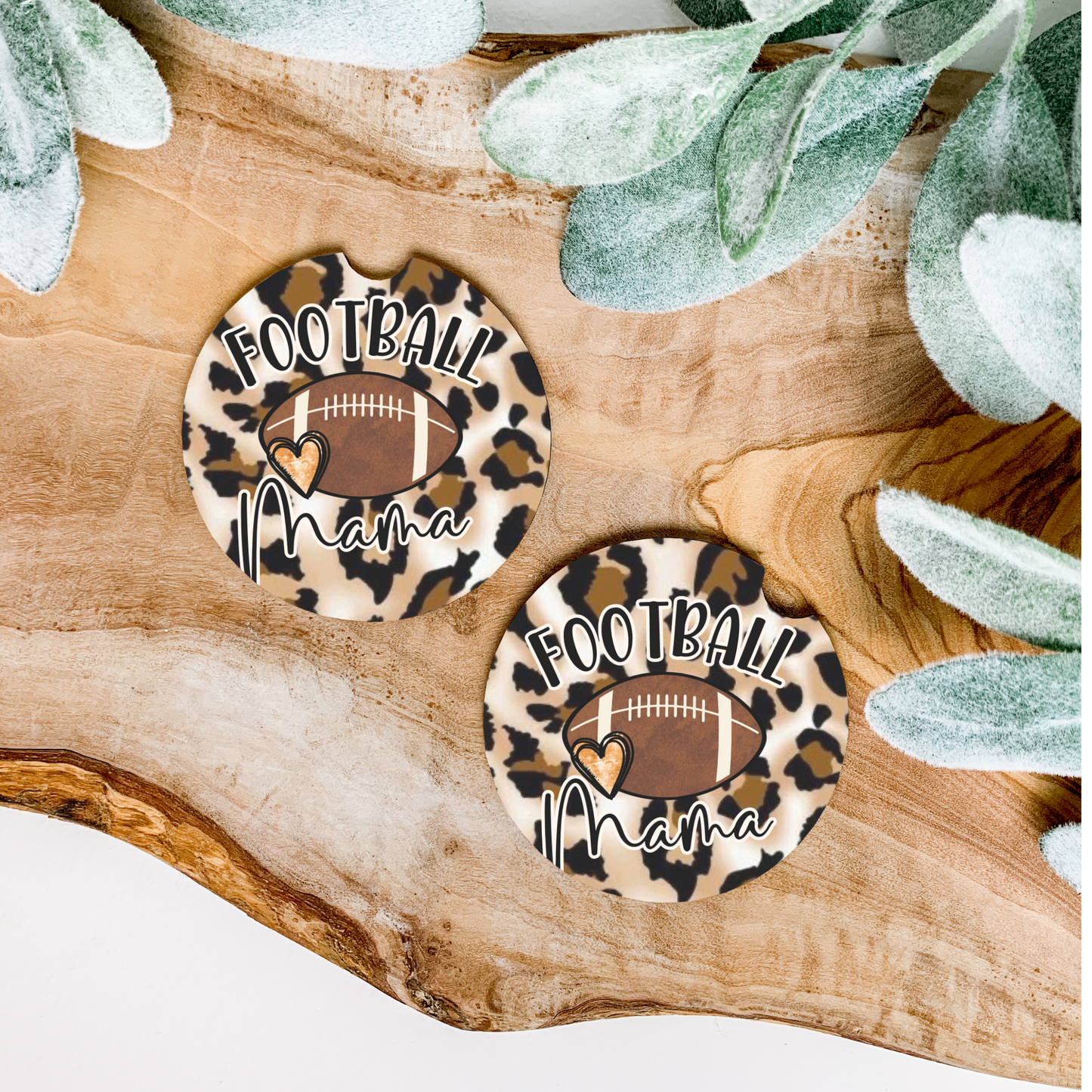 Football Mama Leopard Car Coasters