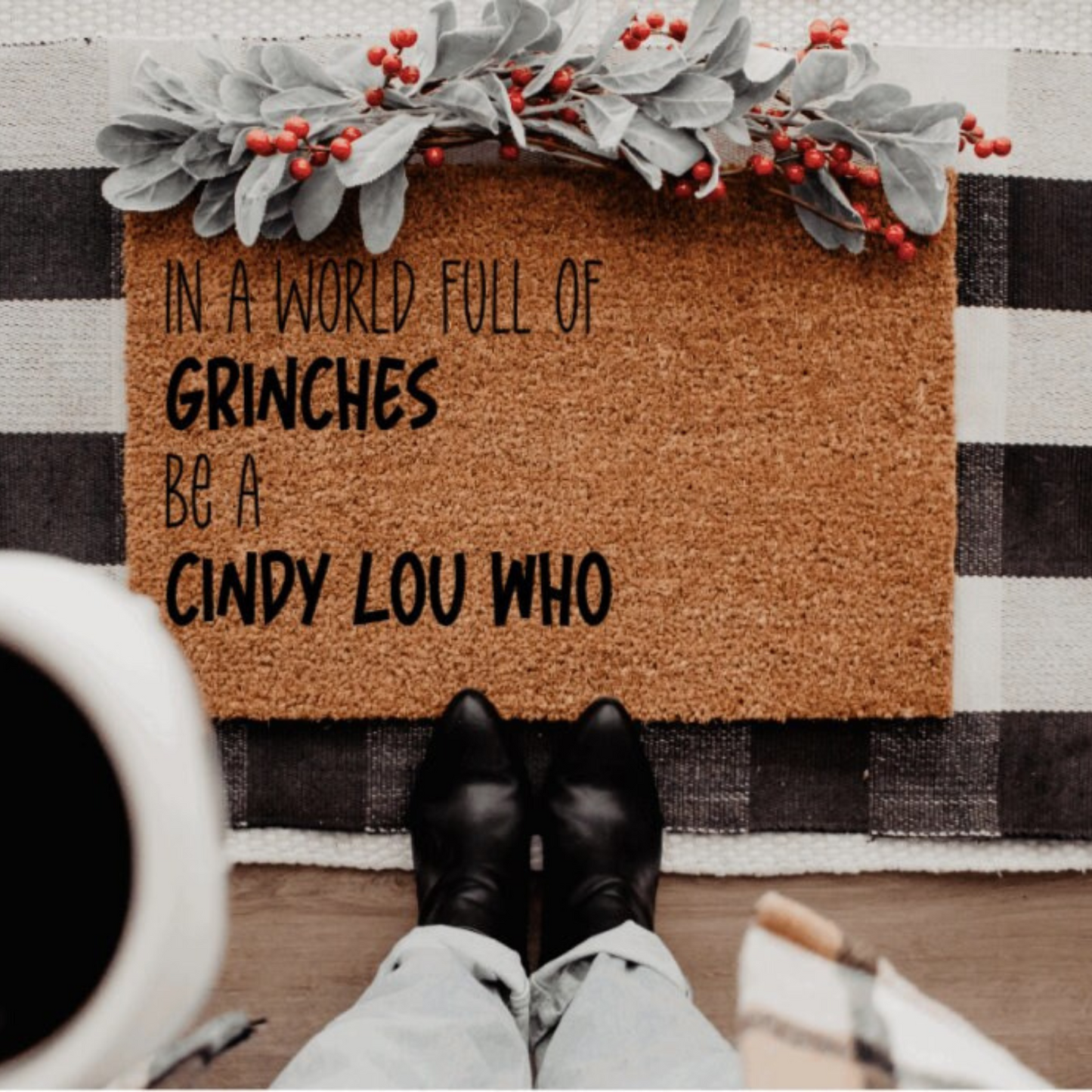 Grinch and Cindy Lou Who Doormat