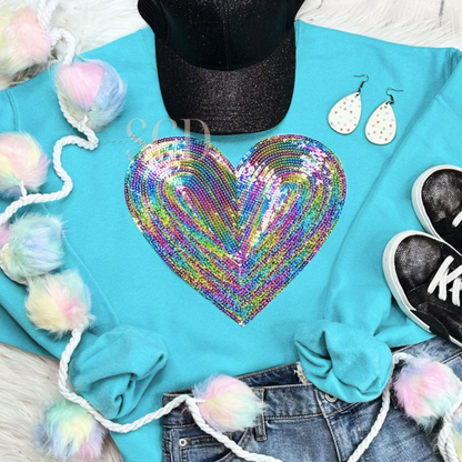 Rainbow Heart Sequin Patch Top