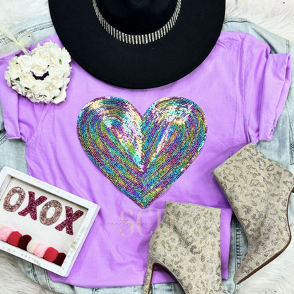 Rainbow Heart Sequin Patch Top