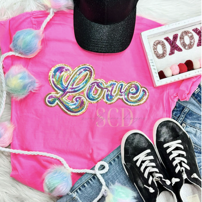 Rainbow Love Sequin Patch Top