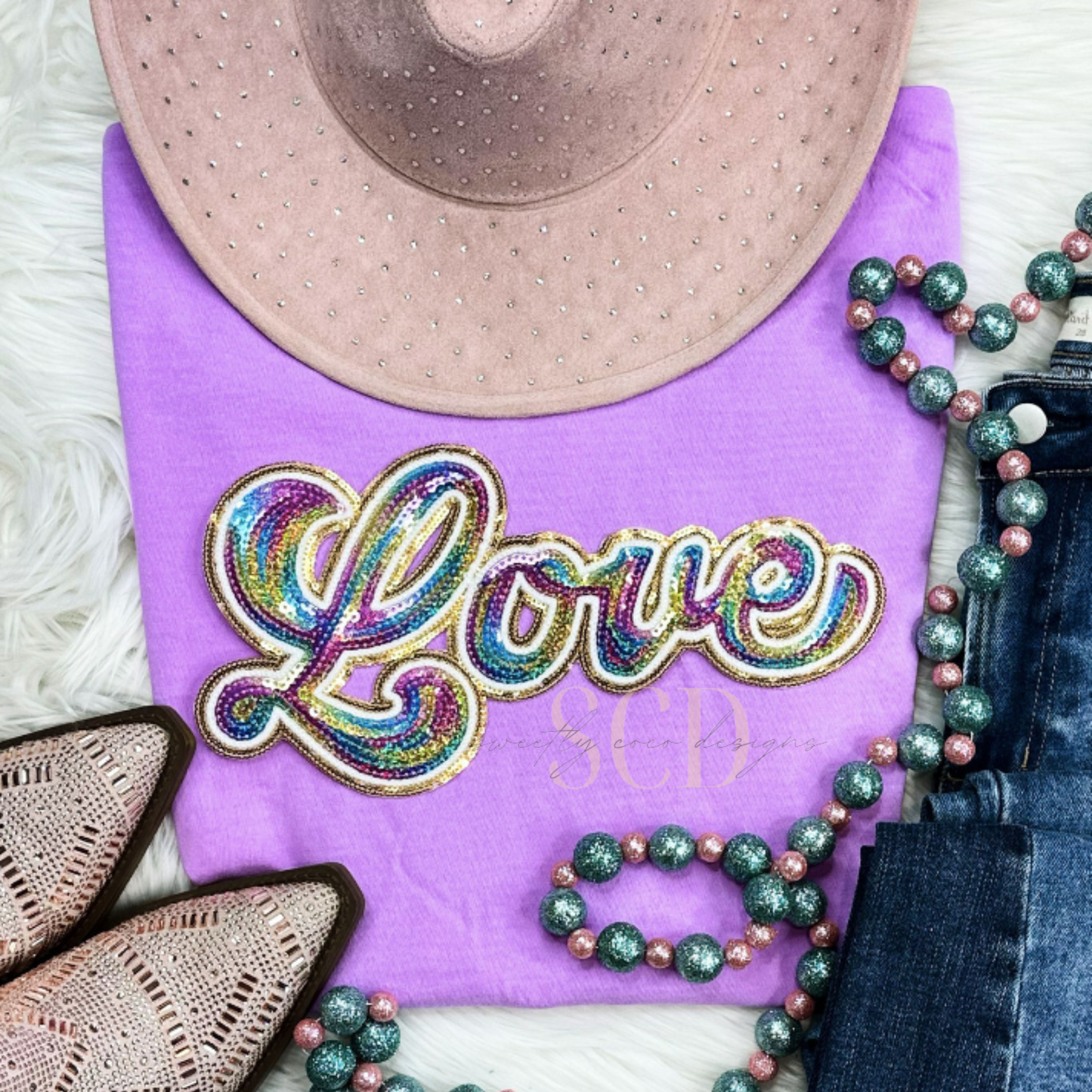 Rainbow Love Sequin Patch Top