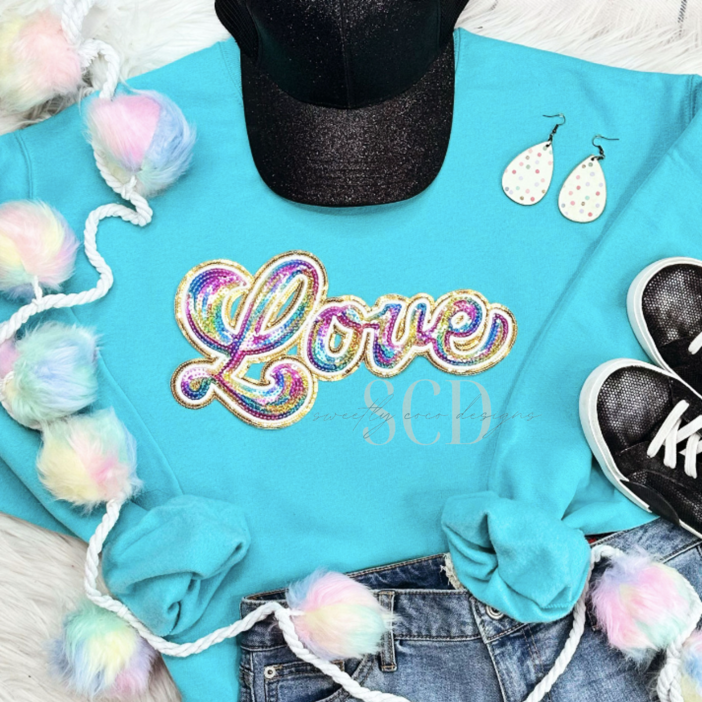 Rainbow Love Sequin Patch Top