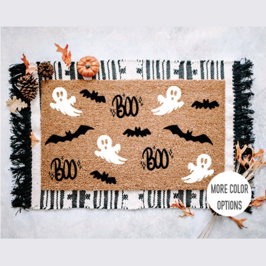 Boo! Ghost & Bat Pattern Halloween Doormat