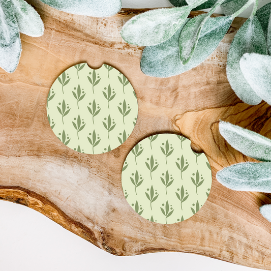 Green Floral Car Coasters