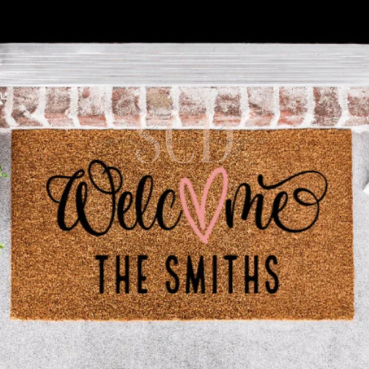 Welcome Heart Last Name Doormat