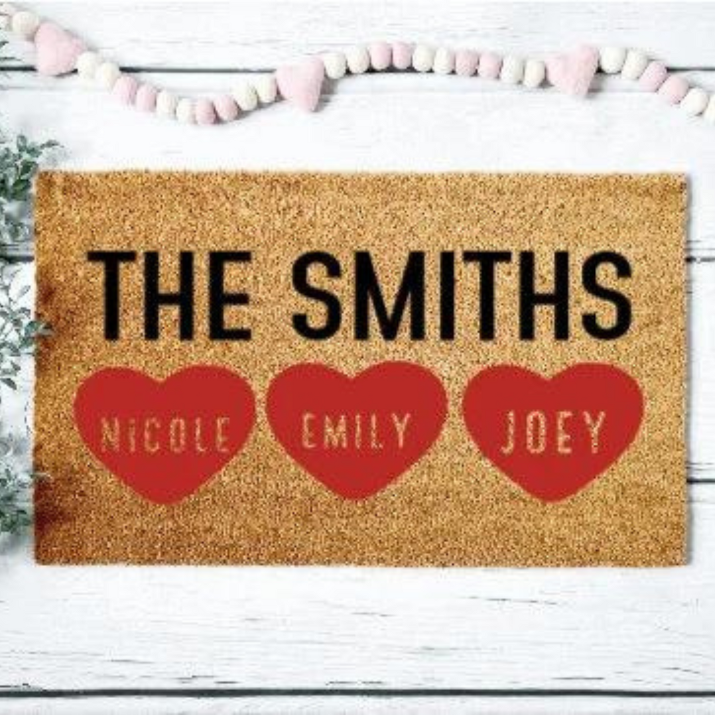 Family Last Name Hearts Doormat