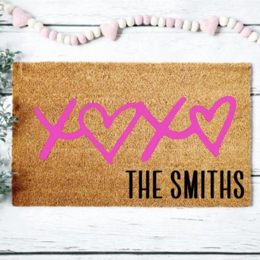 XOXO Last Name Heart Doormat