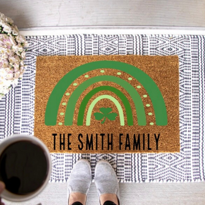 Saint Patty Rainbow Last Name Doormat