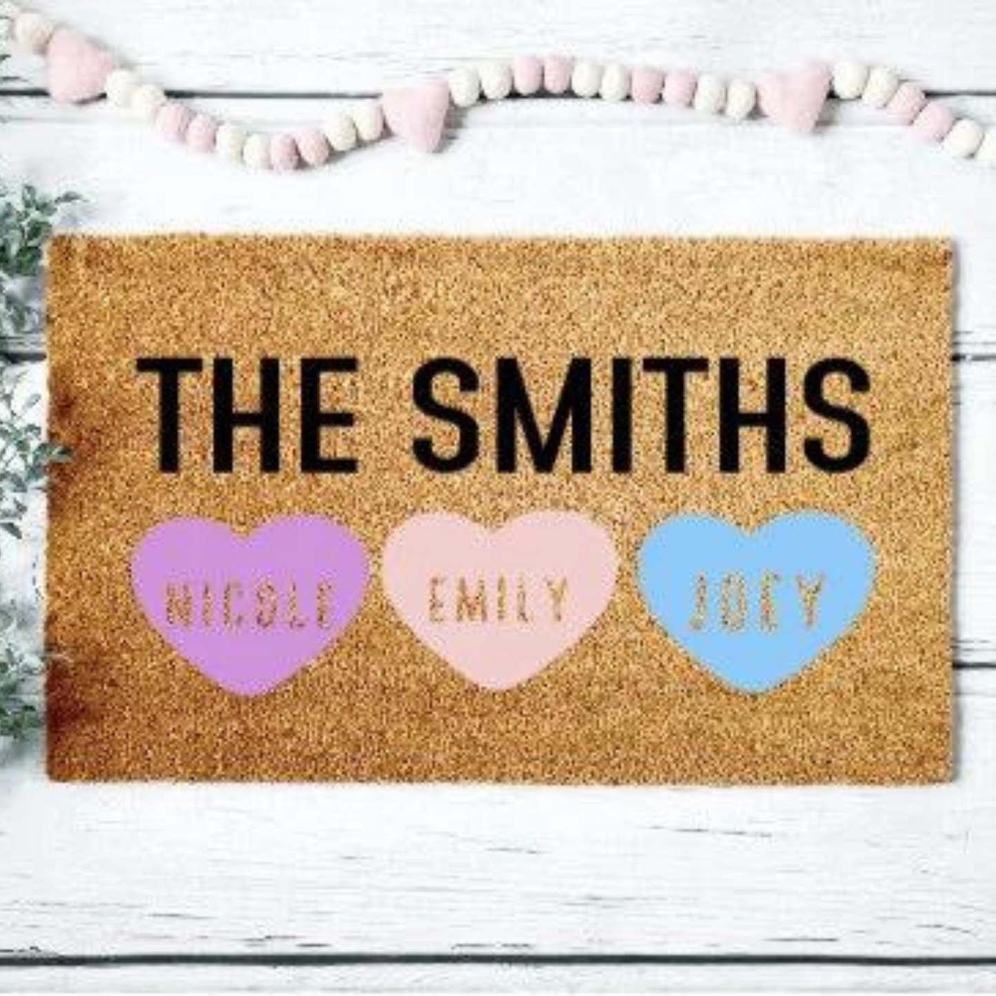 Family Last Name Hearts Doormat