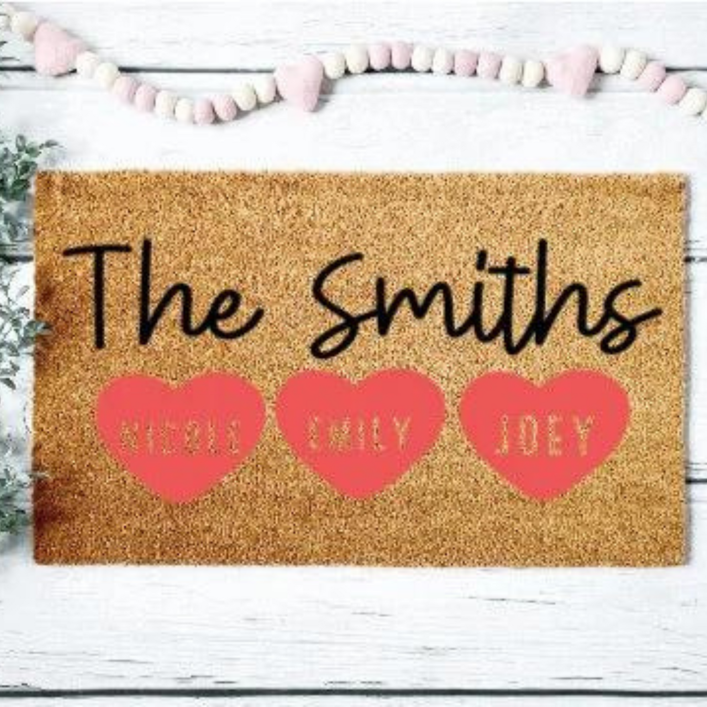 Family Last Name Hearts Doormat