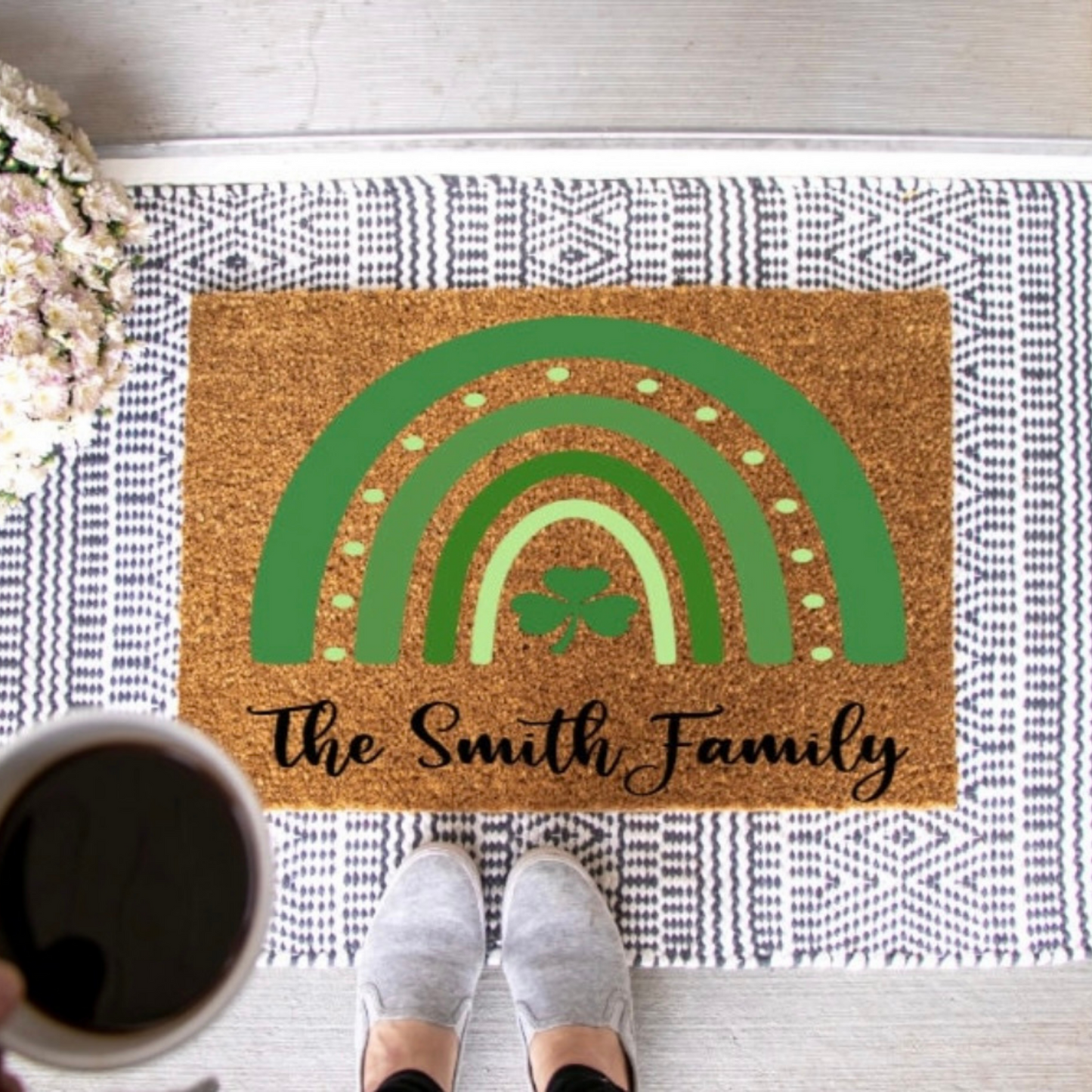 Saint Patty Rainbow Last Name Doormat