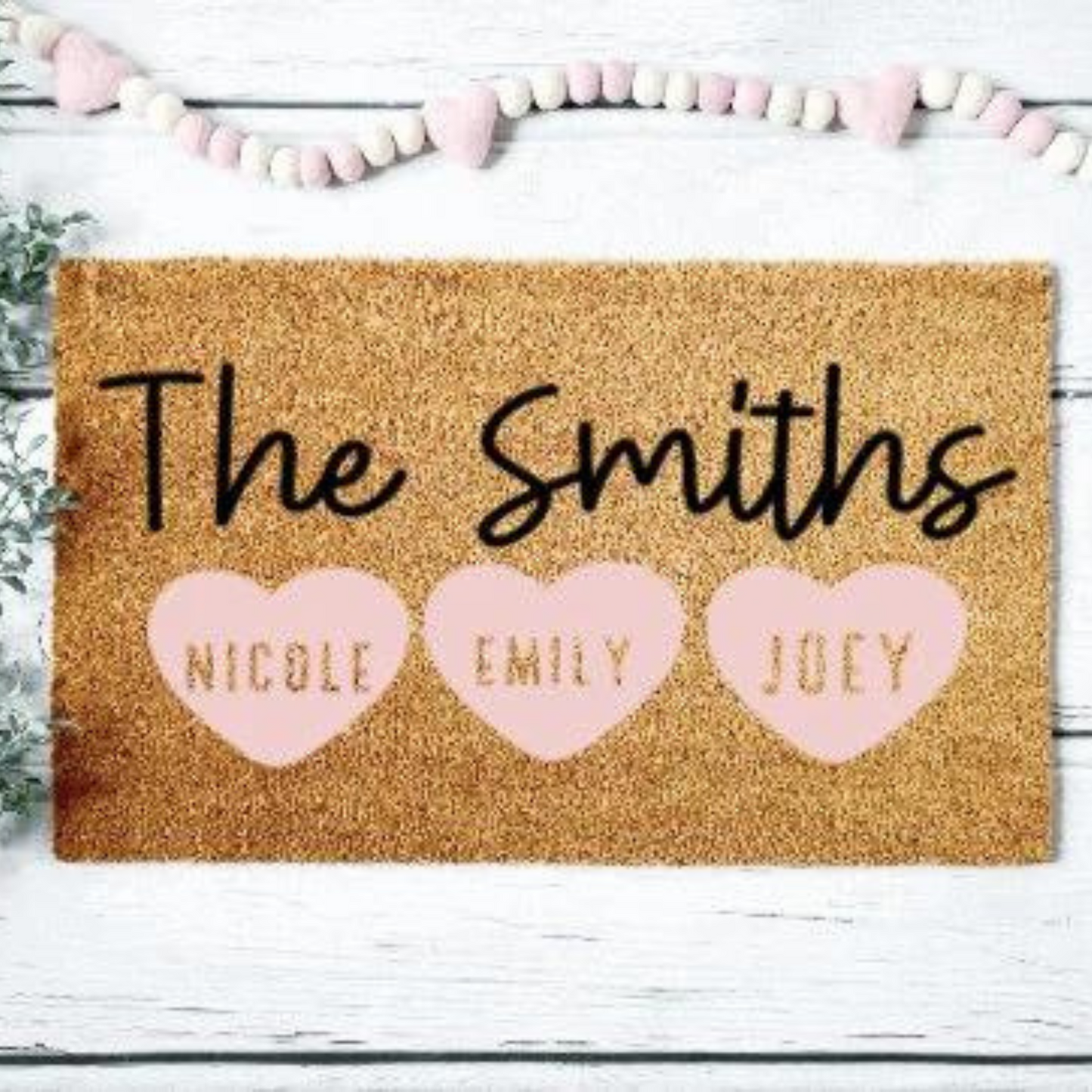 Family Last Name Hearts Doormat