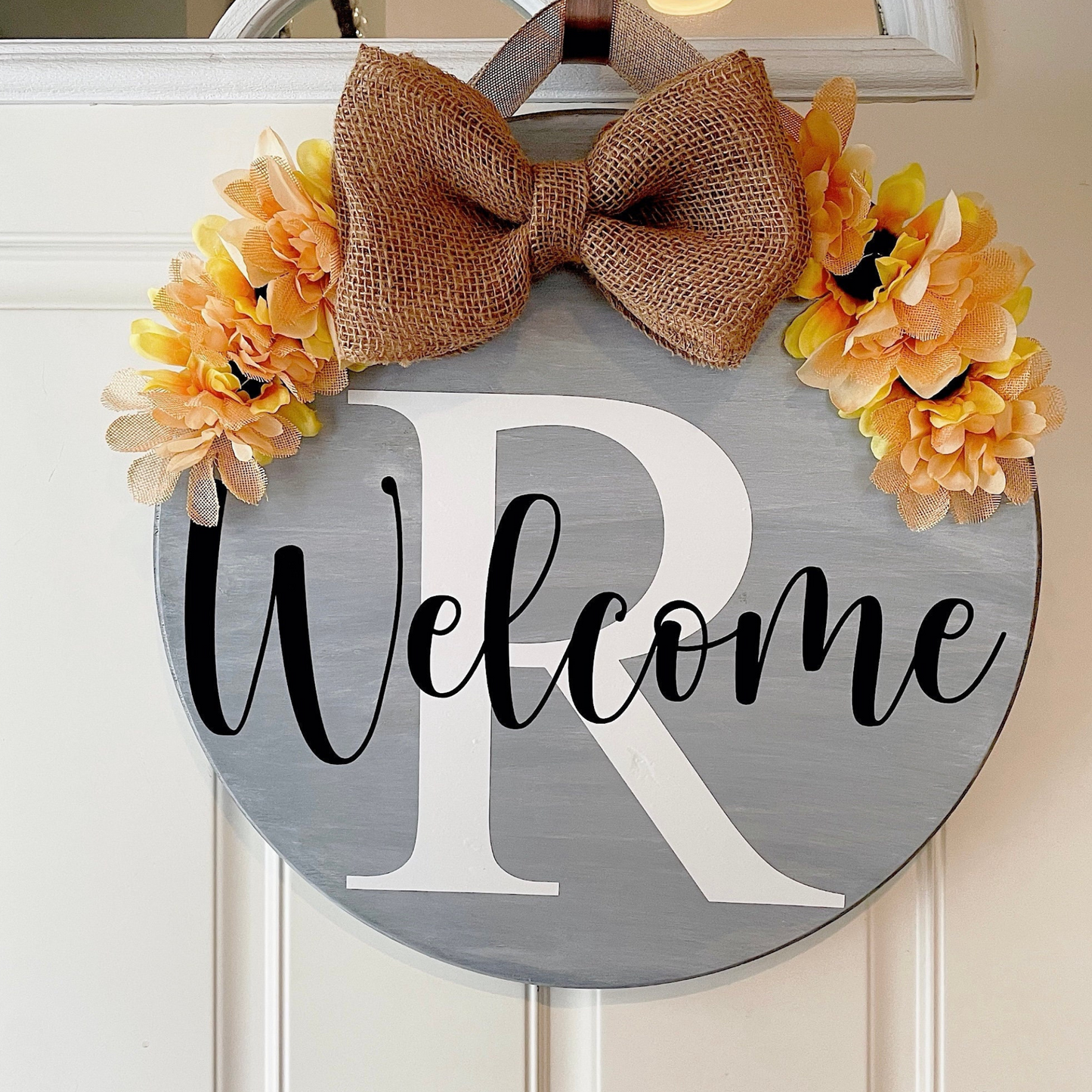 Sunflower Personalized Welcome Last Initial Door Hanger