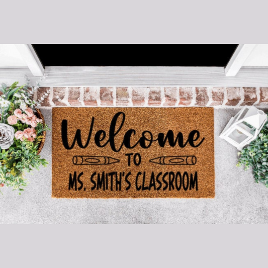 Welcome to Teacher's Personalized Classroom Doormat Pencil