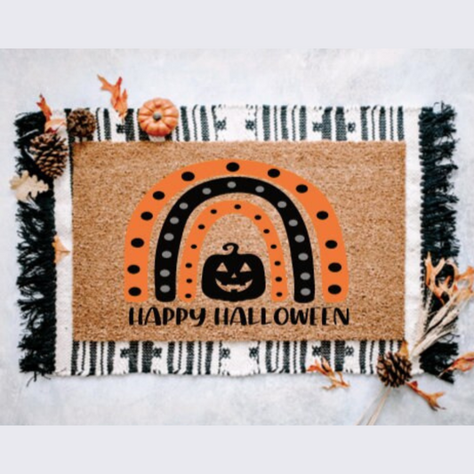 Happy Halloween Pumpkin Rainbow Doormat