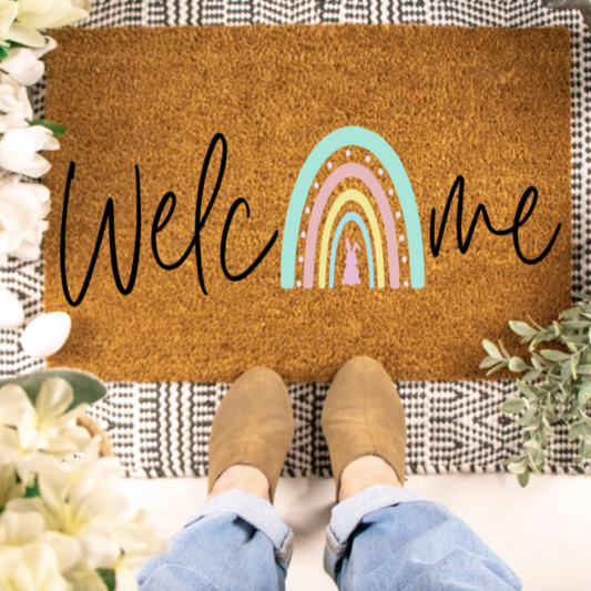 Welcome Easter Rainbow Doormat