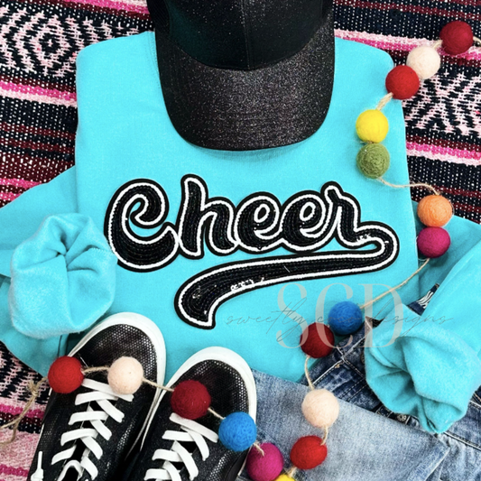 Black Cheer Sequin Patch Top