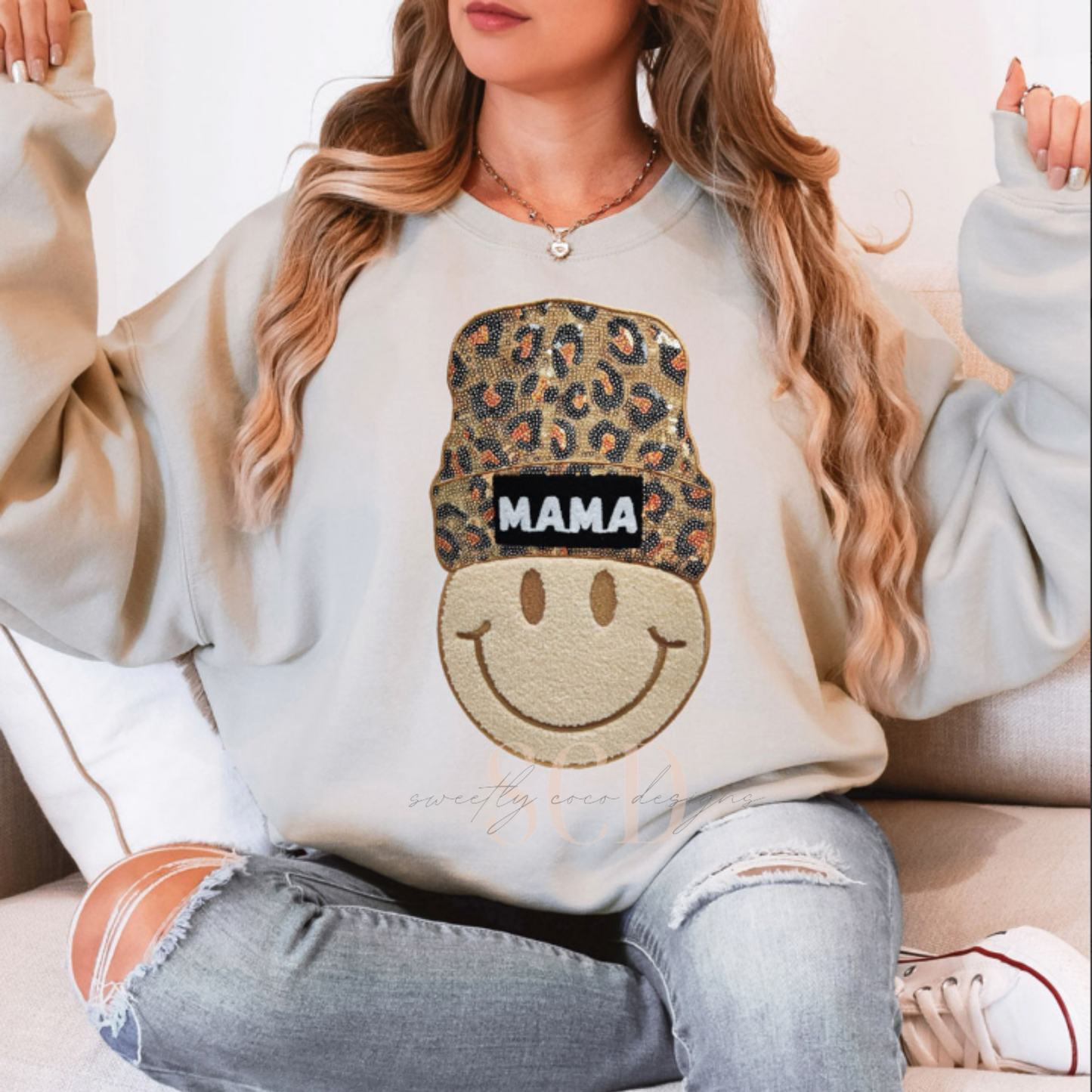 Mama Beanie Chenille & Sequin Patch Top