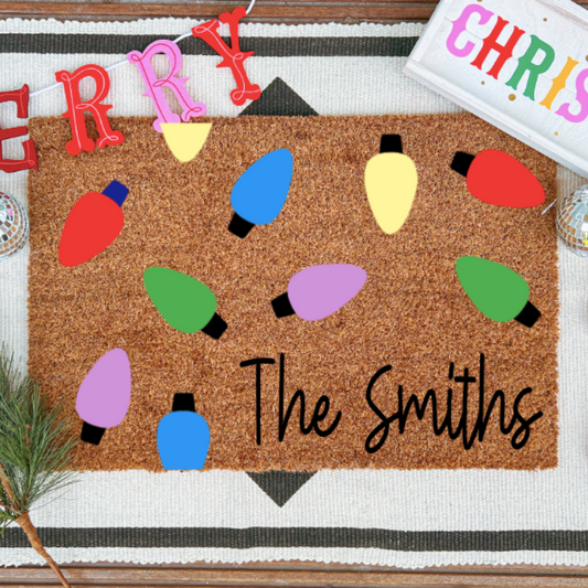 Christmas Lights Last Name Doormat