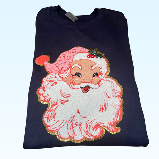 Pink Santa Chenille Patch Crewneck