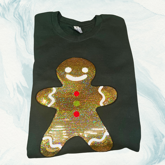 Sequin Gingerbread Man Patch Crewneck