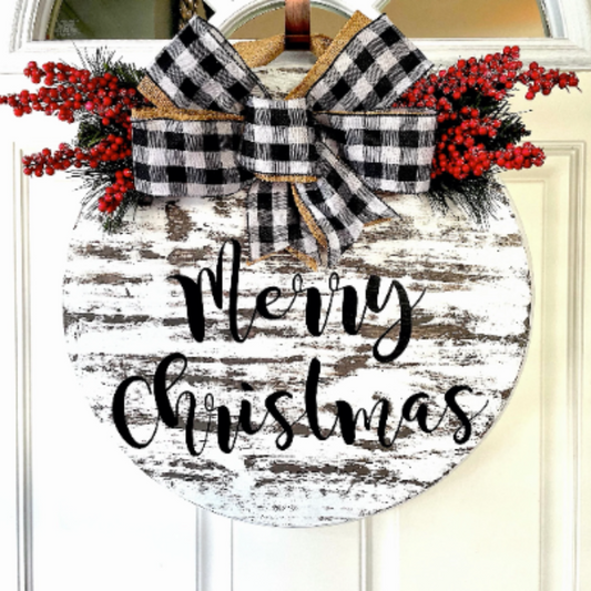 Distressed Merry Christmas Double Bow Door Hanger